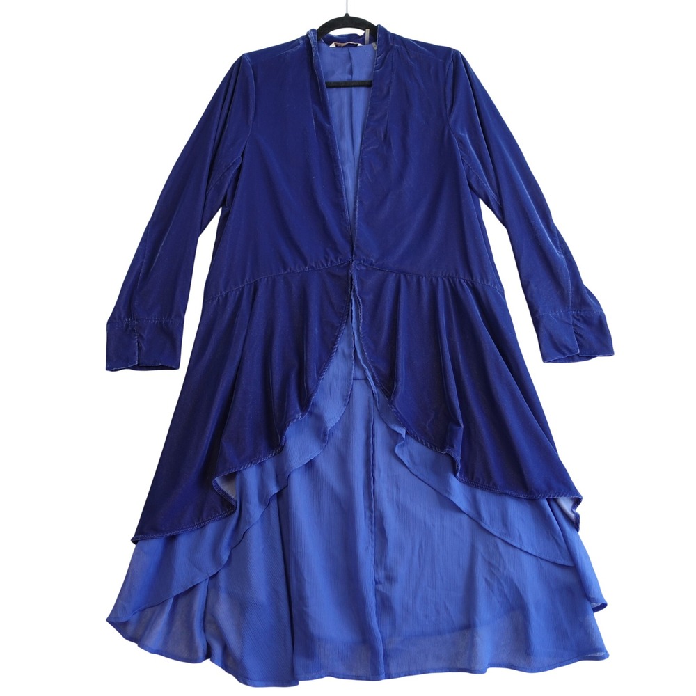 Soft‎ Surroundings Jacket XS Blue Velvet Cardigan Duster Asymmetric Whimsigoth